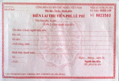 biên lai nộp phí trước bạ